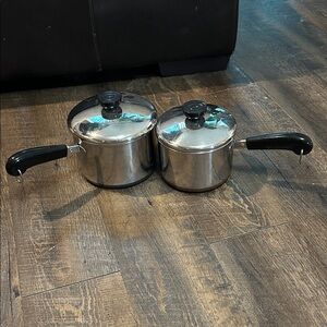 Vintage  2 Revere Ware 2 Qt 1 1/2 Qt Pans Pot W/Lid 1801 Copper Clad Bottom USA